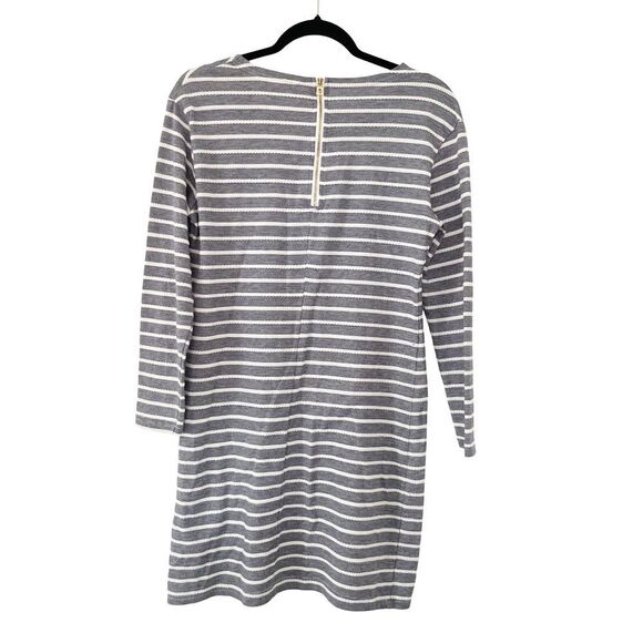 Sail to Sable Blue White Stripe Delicate Eyelet Long Sleeve Shift Dress - Picture 2 of 8